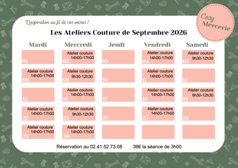 Ateliers septembre 2026 Ateliers septembre 2026